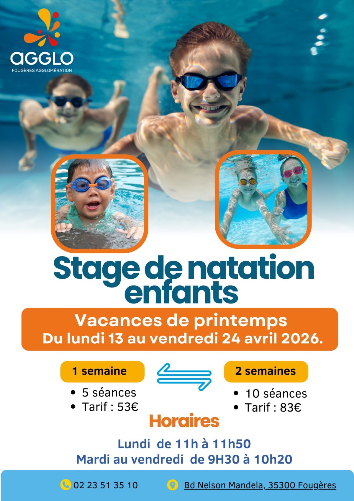 blue yellow and white modern illustrative swimming course promotion poster 1